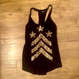 Express Black and Gold Sequin Tank Top